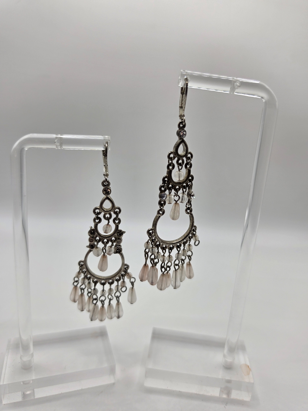 Boston Proper Earrings Chandelier Drop Pink Beads Filigree Scrollwork